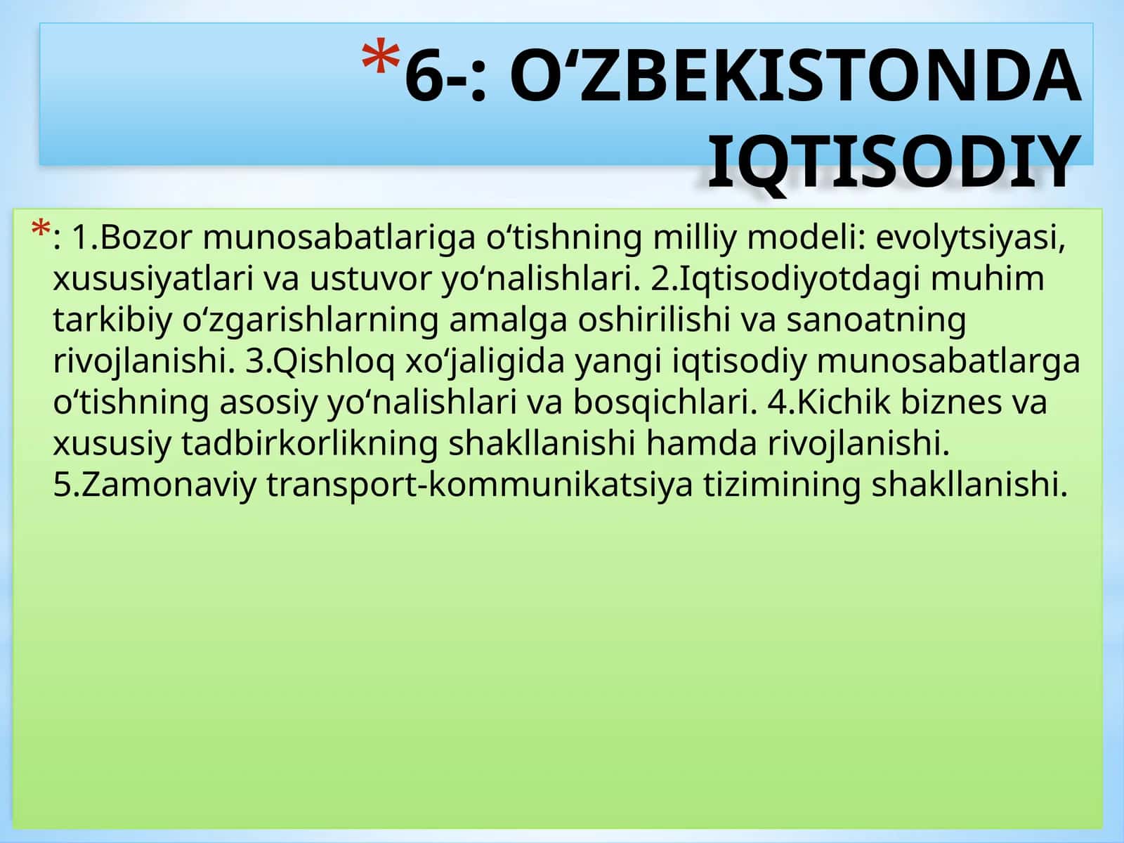 Bozor munosabatlariga о‘tishning milliy modeli 1