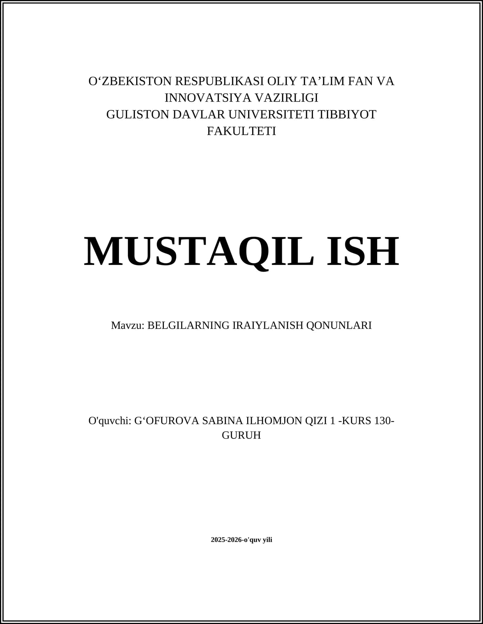 BELGILARNING IRAIYLANISH QONUNLARI 1