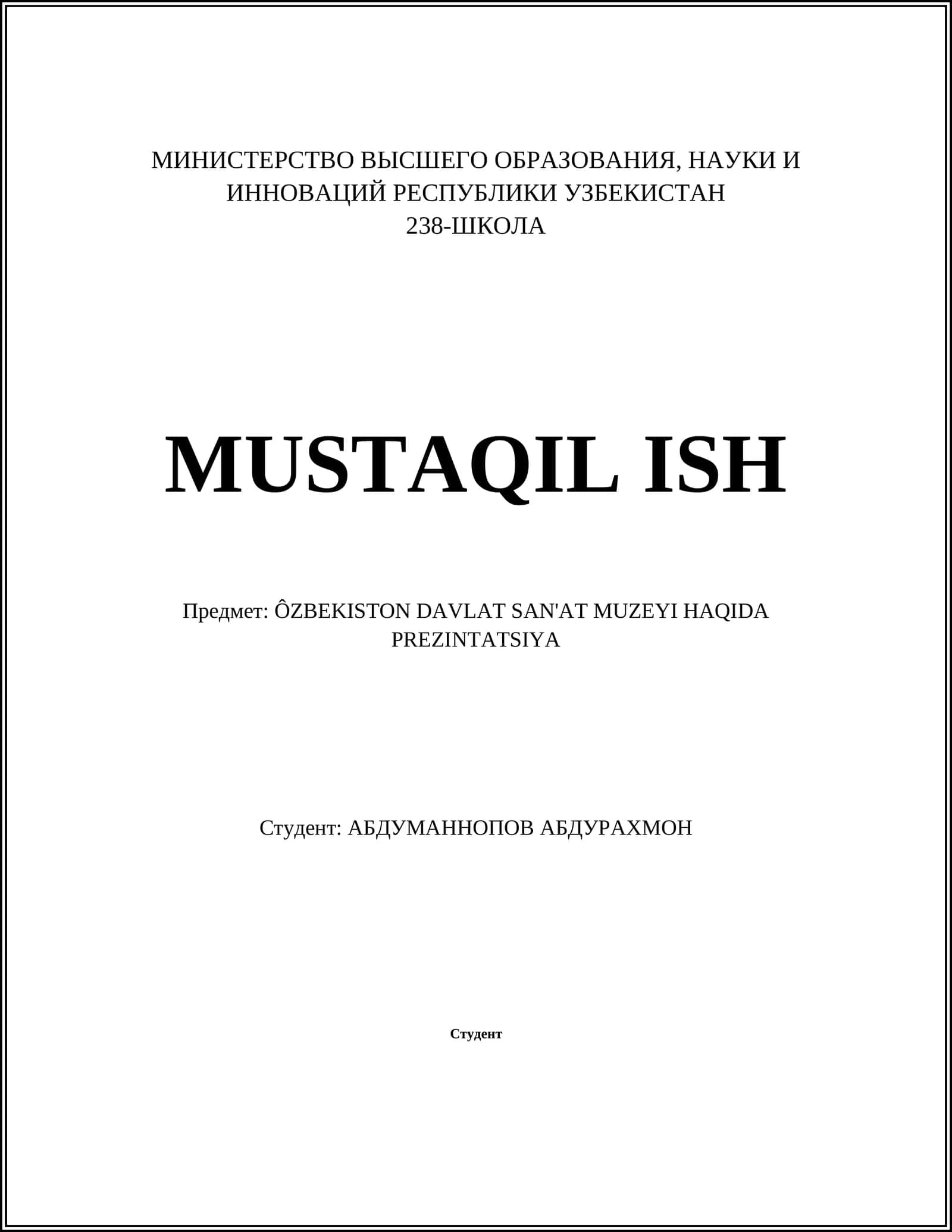 ÔZBEKISTON DAVLAT SAN'AT MUZEYI HAQIDA PREZINTATSIYA 1