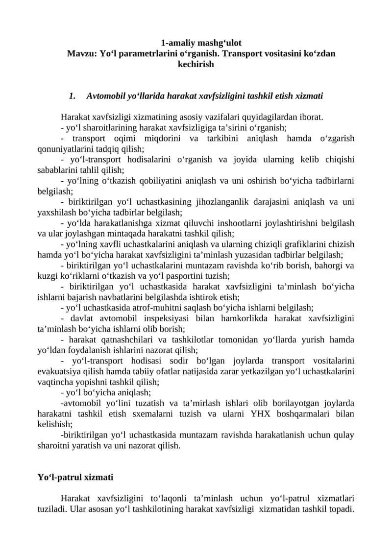 Harakat xavfsizligi xizmati 1