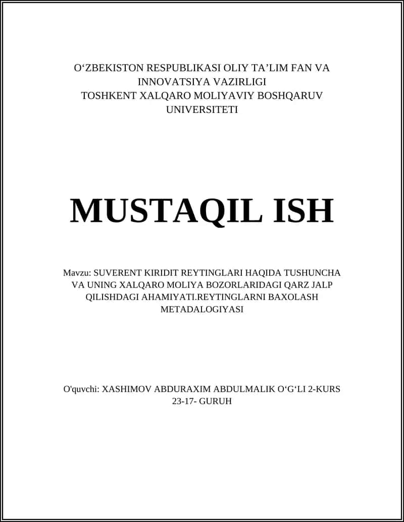 Suverent kiridit reytinglari haqida tushuncha 1