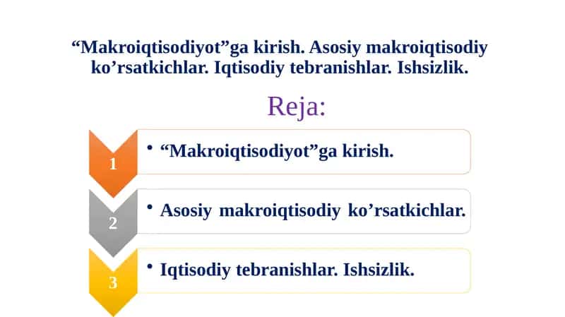 Makroiqtisodiyot”ga kirish. Asosiy makroiqtisodiy ko’rsatkichlar. Iqtisodiy tebranishlar. Ishsizlik 1