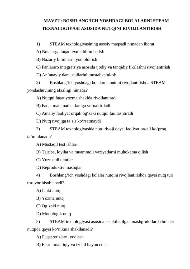 BOSHLANGʻICH YOSHDAGI BOLALARNI STEAM TEXNALOGIYASI ASOSIDA NUTQINI RIVOJLANTIRISH.docx 1