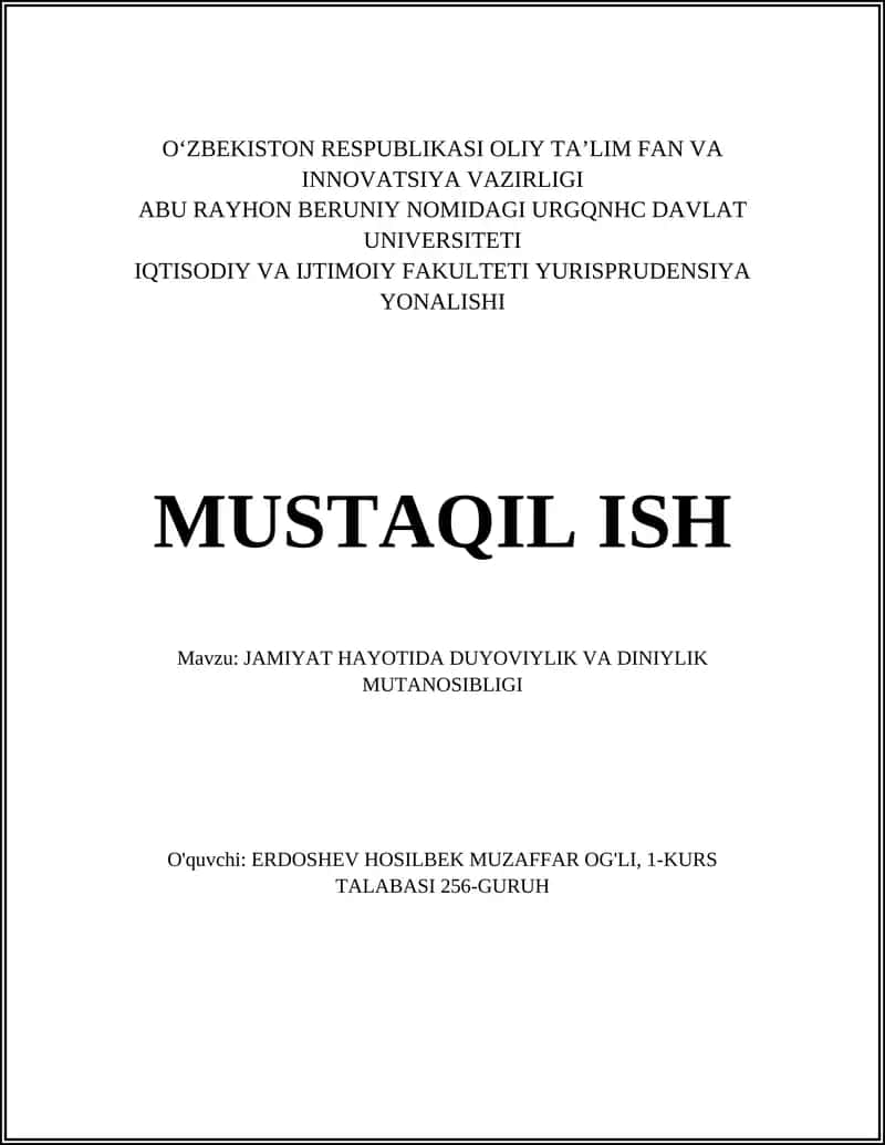 Jamiyat hayotida duyoviylik va diniylik mutanosibligi 1