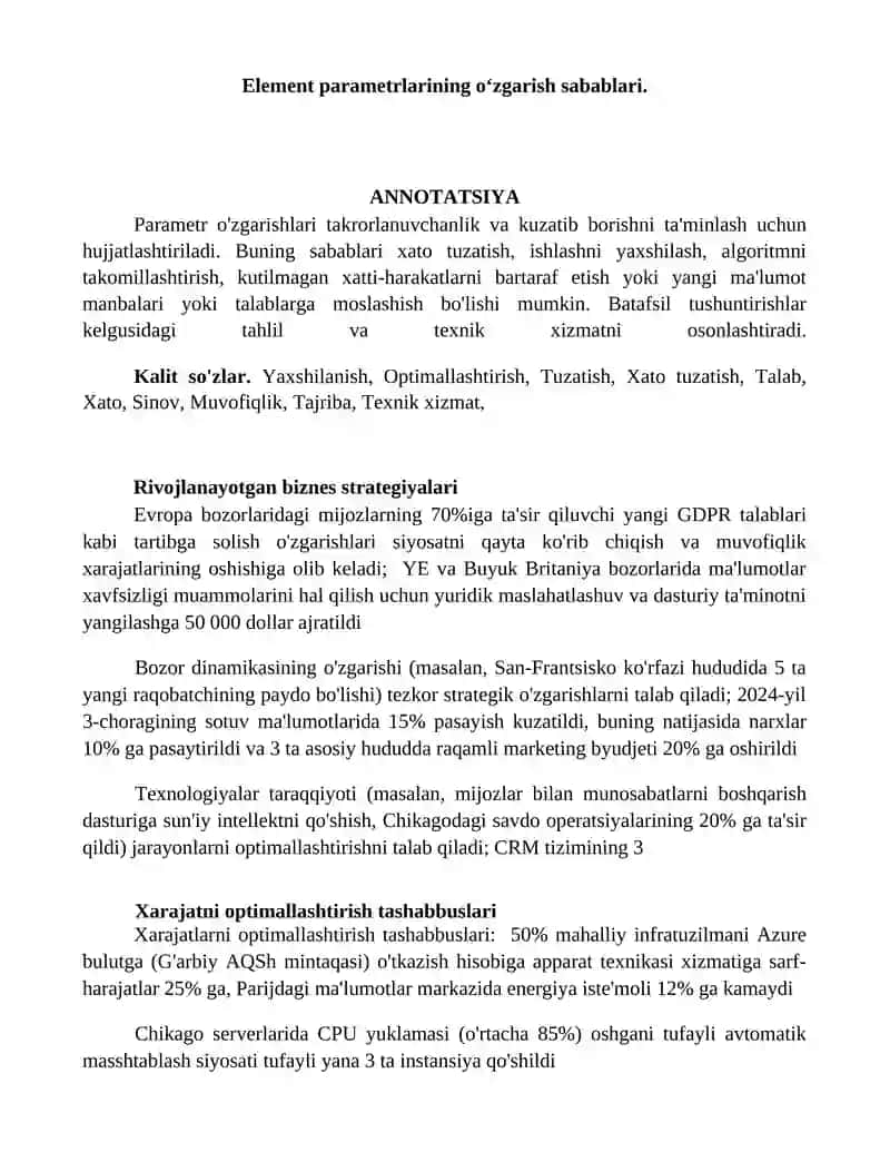 Element parametrlarining oʻzgarish sabablari 1