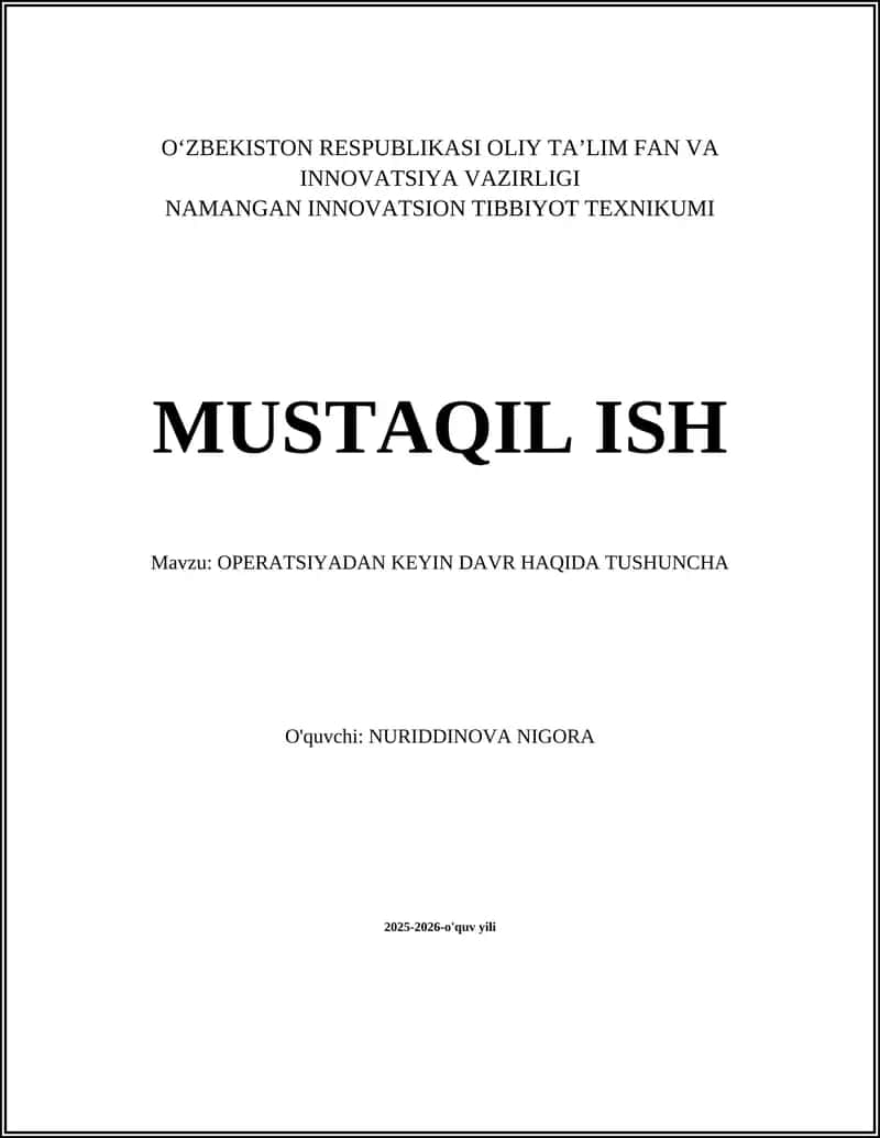 Operatsiyadan keyin davr haqida Tushuncha 1