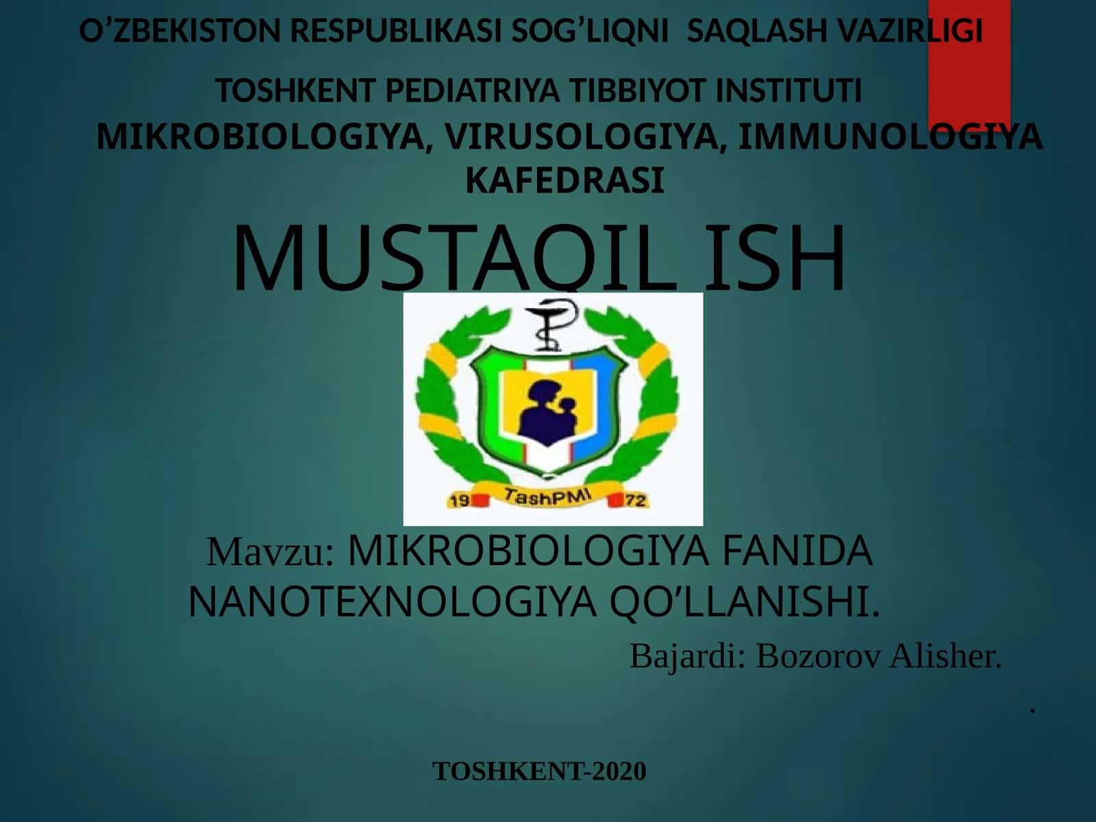 MIKROBIOLOGIYA FANIDA NANOTEXNOLOGIYA QO’LLANISHI 1