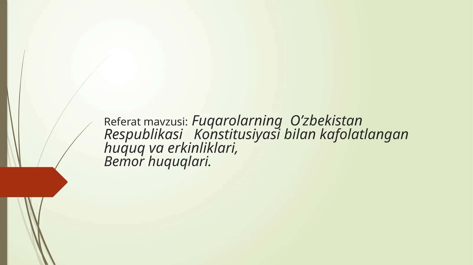 Fuqarolarning  O’zbekistan  Respublikasi   Konstitusiyasi bilan kafolatlangan huquq va erkinliklari,Bemor huquqlari. 1