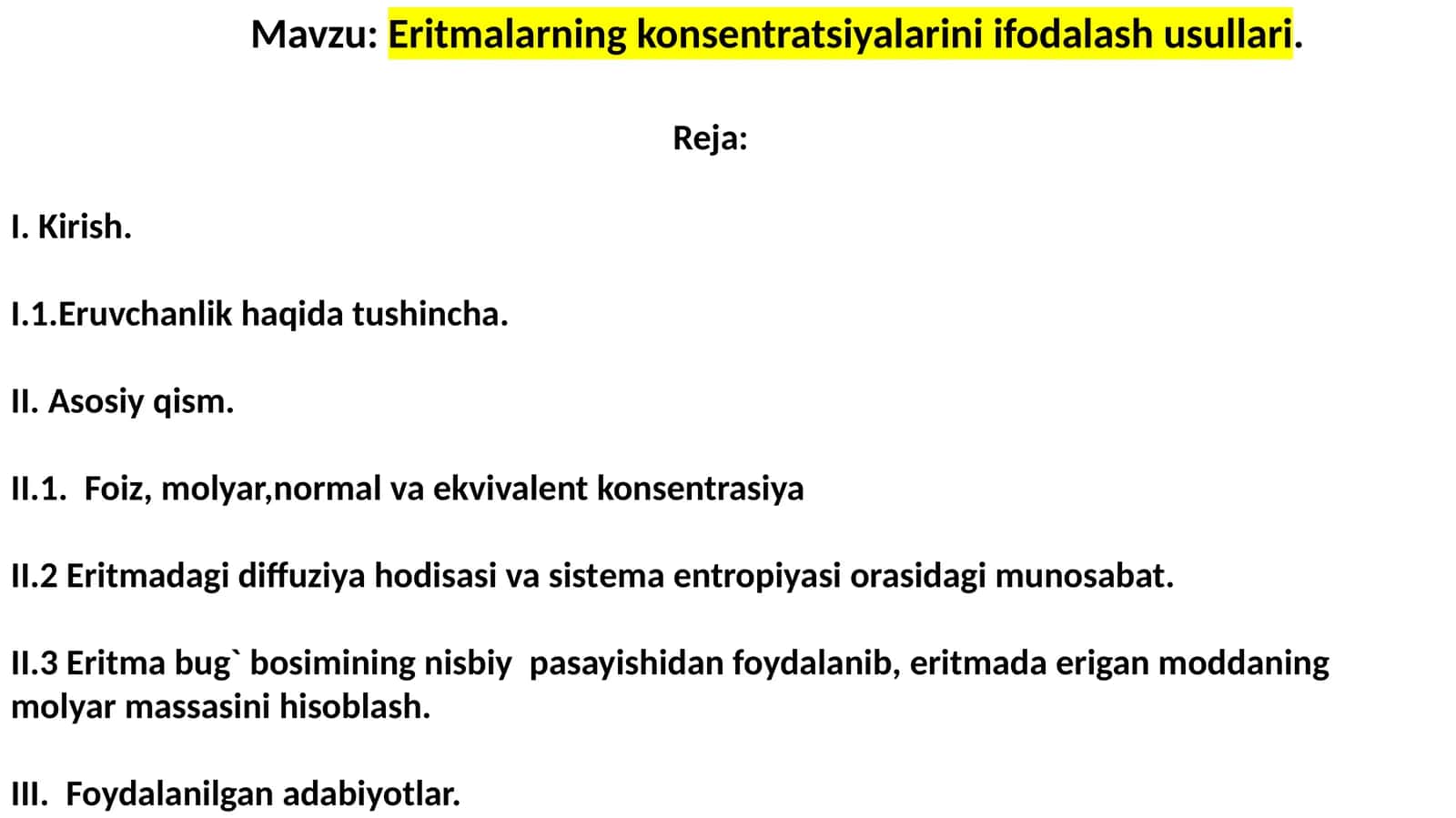 Eritmalarning konsentratsiyalarini ifodalash usullari 1