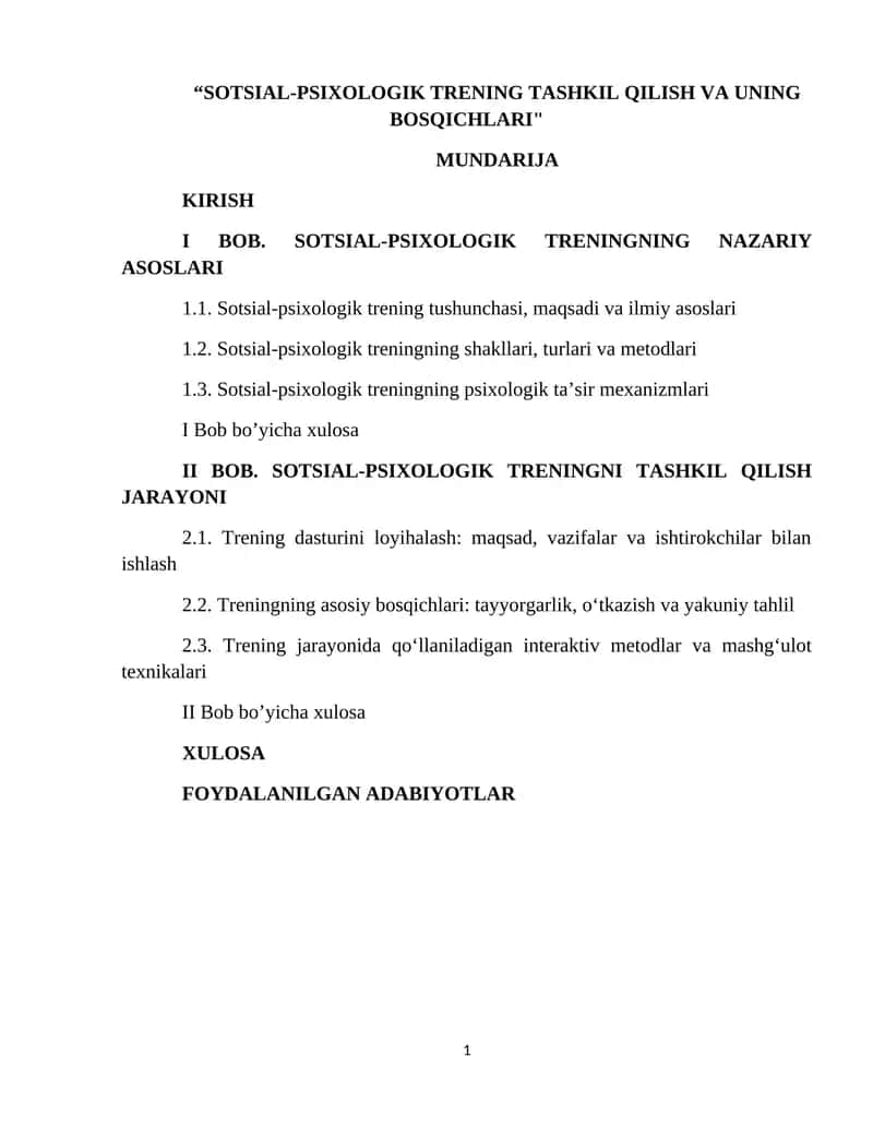 SOTSIAL-PSIXOLOGIK TRENING TASHKIL QILISH VA UNING BOSQICHLARI 1