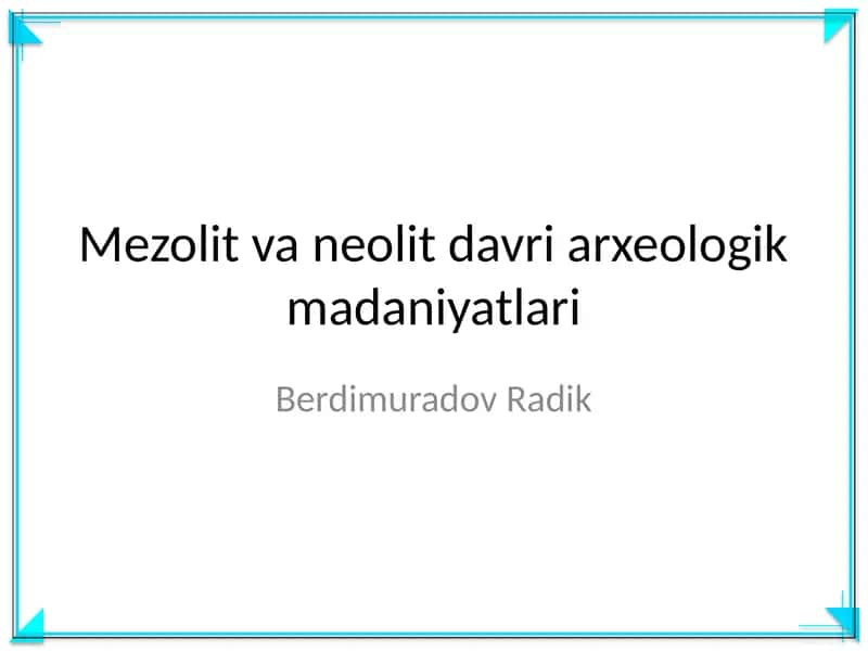 Mezolit va neolit davri arxeologik madaniyatlari 1