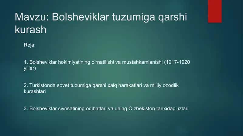 Bolsheviklar tuzumiga qarshi kurash 1