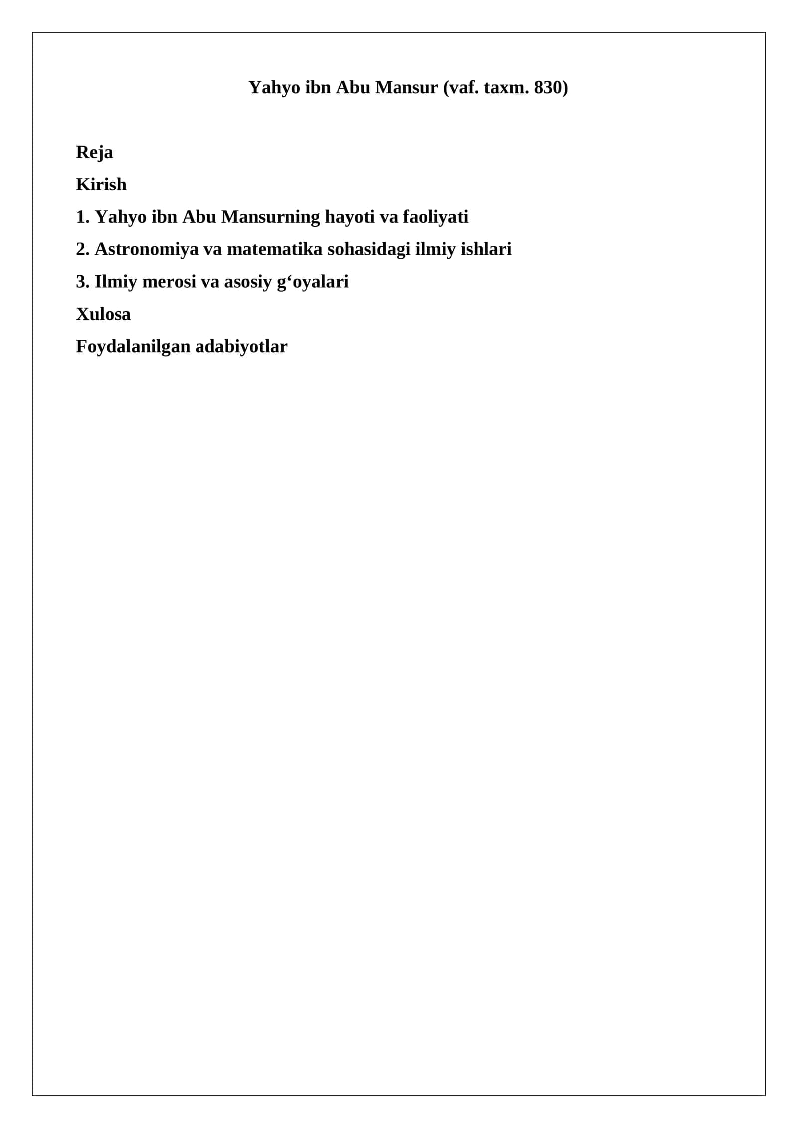 Yahyo ibn Abu Mansurning hayoti va faoliyati 1