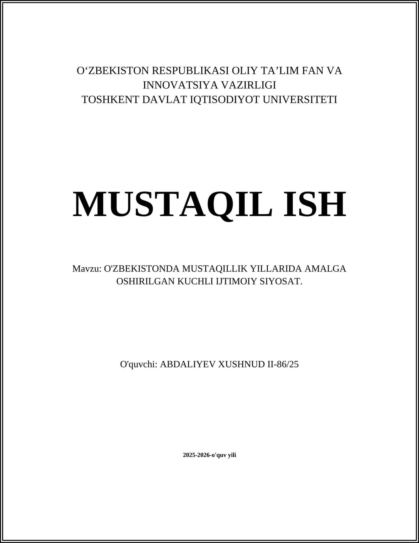O'ZBEKISTONDA MUSTAQILLIK YILLARIDA AMALGA OSHIRILGAN KUCHLI IJTIMOIY SIYOSAT 1