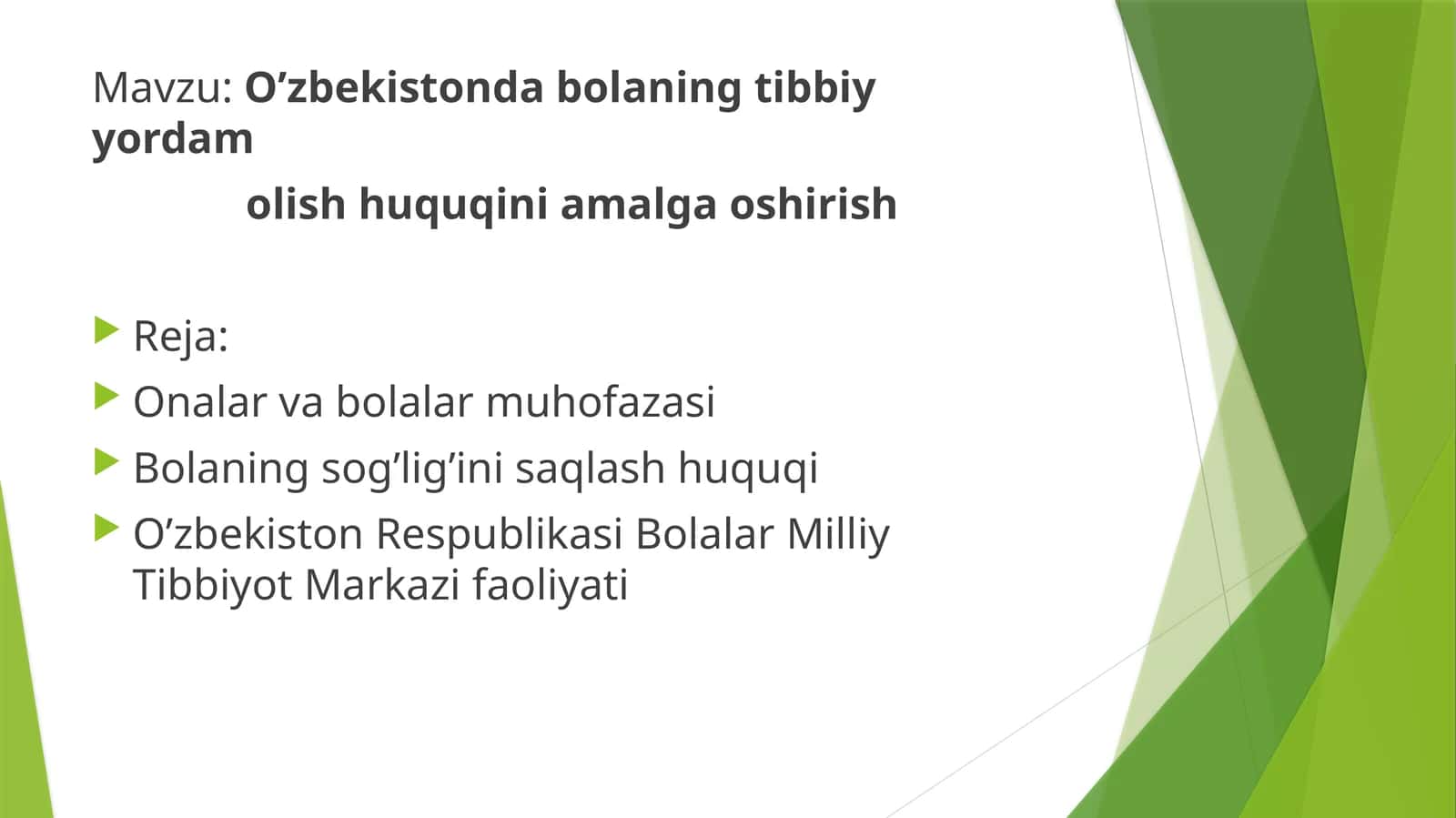 O’zbekistonda bolaning tibbiy yordam  olish huquqini amalga oshirish 1
