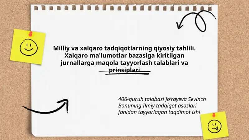 Milliy va xalqaro tadqiqotlarning qiyosiy tahlili. Xalqaro ma'lumotlar bazasiga kiritilgan jurnallarga maqola tayyorlash talablari va prinsiplari 1