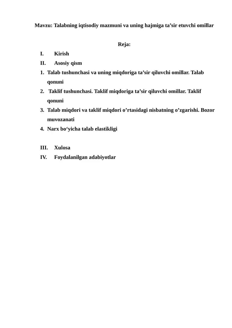 Talabning iqtisodiy mazmuni va uning hajmiga ta’sir etuvchi omillar 1
