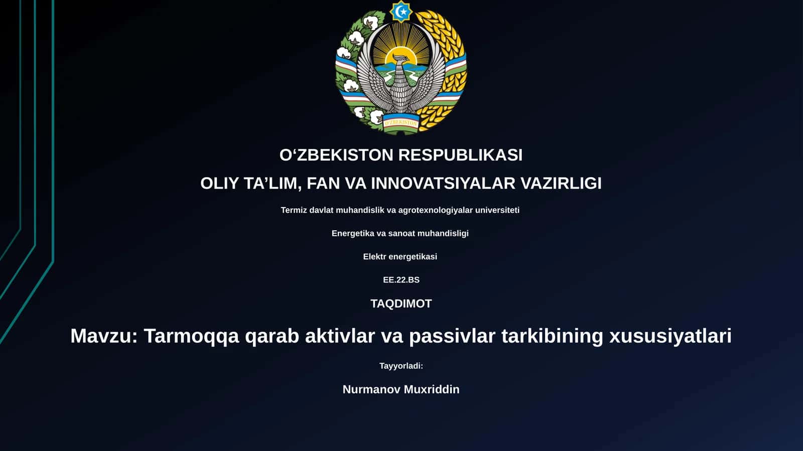 Tarmoqqa qarab aktivlar va passivlar tarkibining xususiyatlari 1