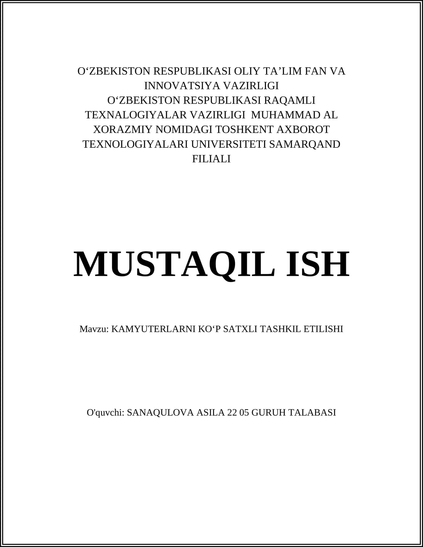 KAMYUTERLARNI KOʻP SATXLI TASHKIL ETILISHI 1