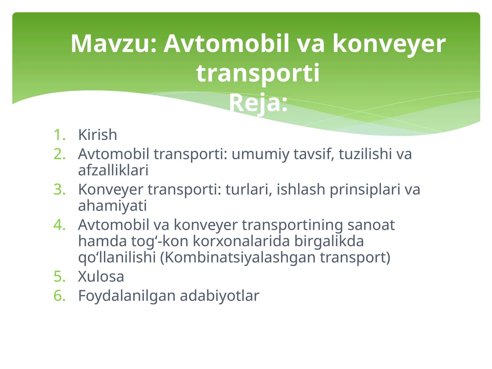Avtomobil va konveyer transporti 1