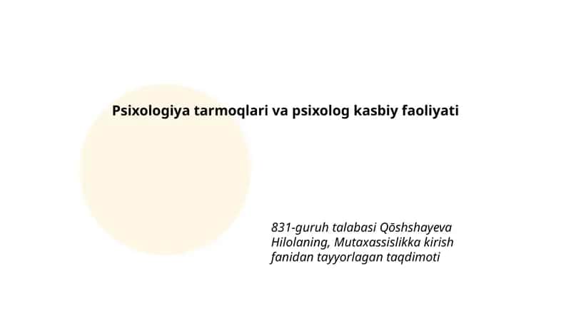 Psixologiya tarmoqlari va psixolog kasbiy faoliyati 1