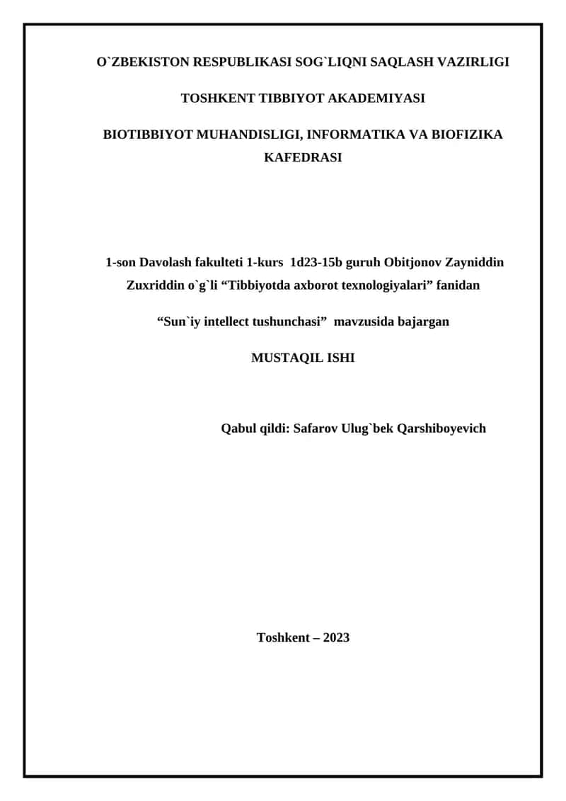 Tibbiyotda axborot texnologiyalari 1