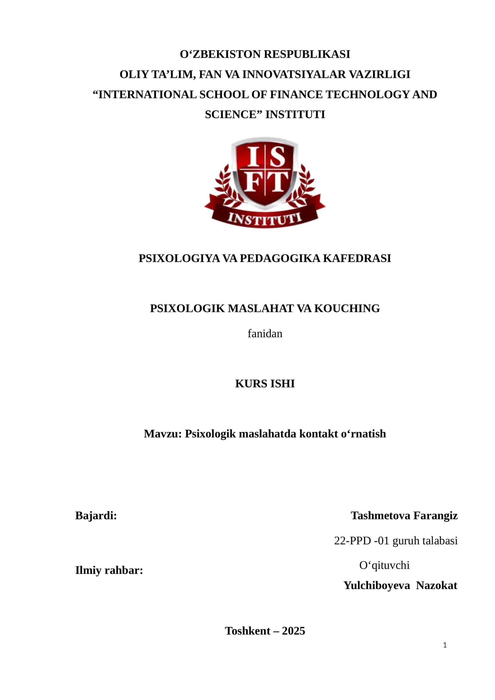 Psixologik maslahat va kauching 1