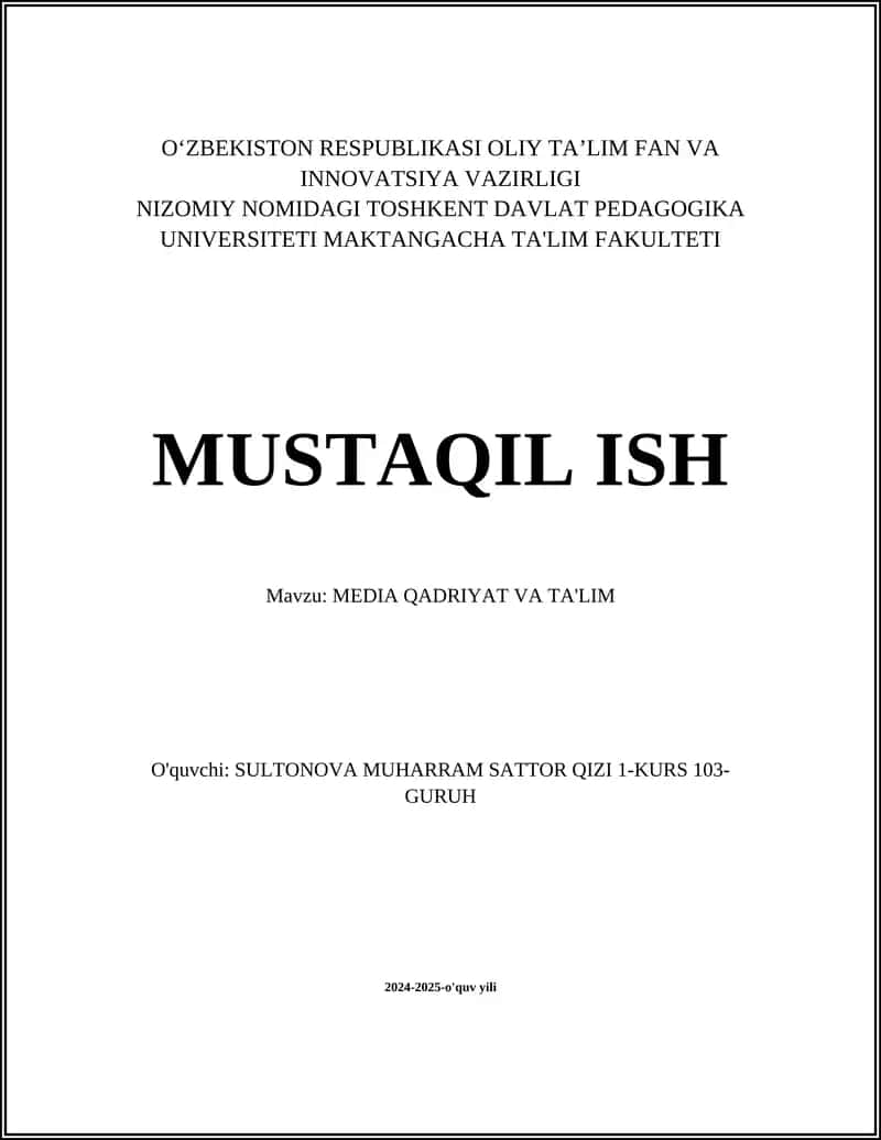 MEDIA QADRIYAT VA TA'LIM 1