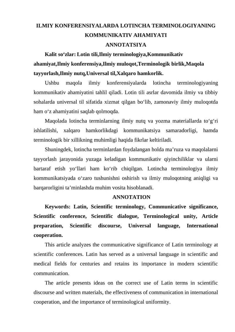 ILMIY KONFERENSIYALARDA LOTINCHA TERMINOLOGIYANING KOMMUNIKATIV AHAMIYATI 1