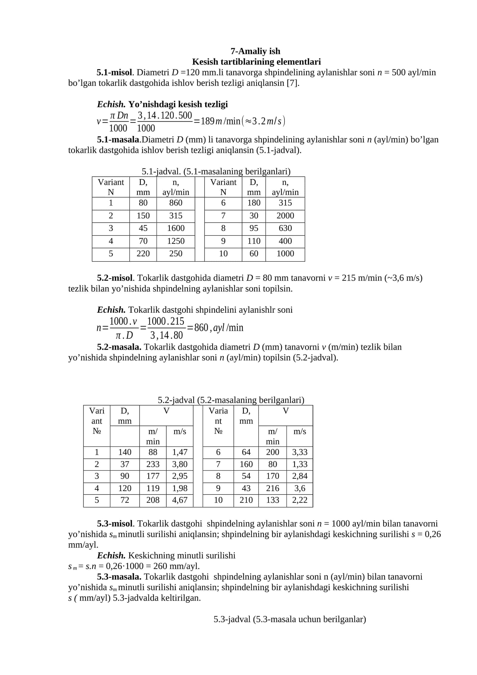 Kesish tartiblarining elementlari 1
