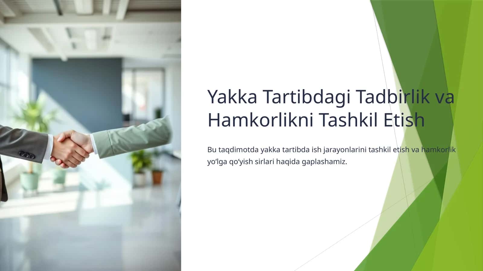 Yakka Tartibdagi Tadbirlik va Hamkorlikni Tashkil Etish 1