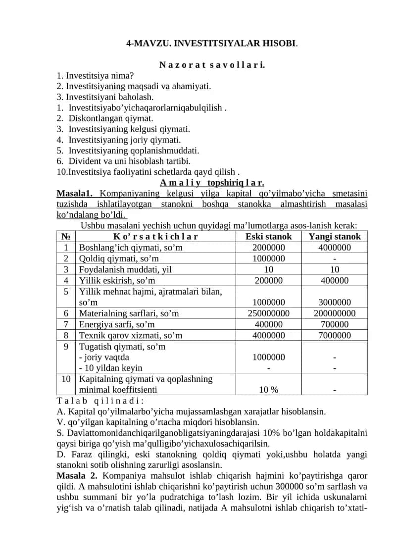 INVESTITSIYALAR HISOBI 1