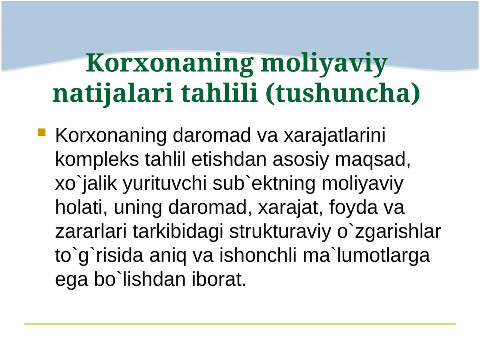 Korxonaning moliyaviy natijalari tahlili (tushuncha) 1