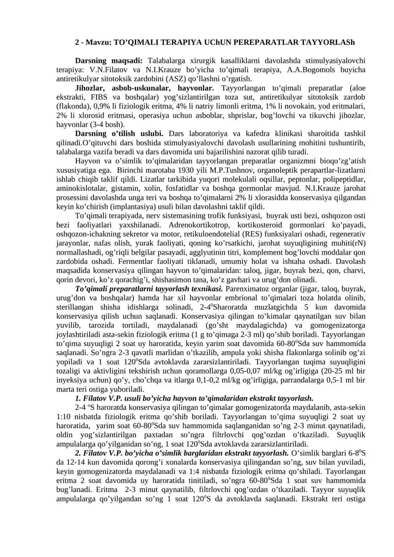 TO’QIMALI TERAPIYA UChUN PEREPARATLAR TAYYORLASh 1