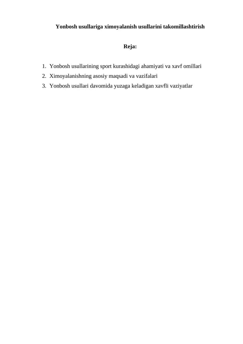 Yonbosh usullariga ximoyalanish usullarini takomillashtirish 1
