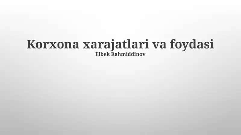 Sof Foyda va Uning Tahlili 1