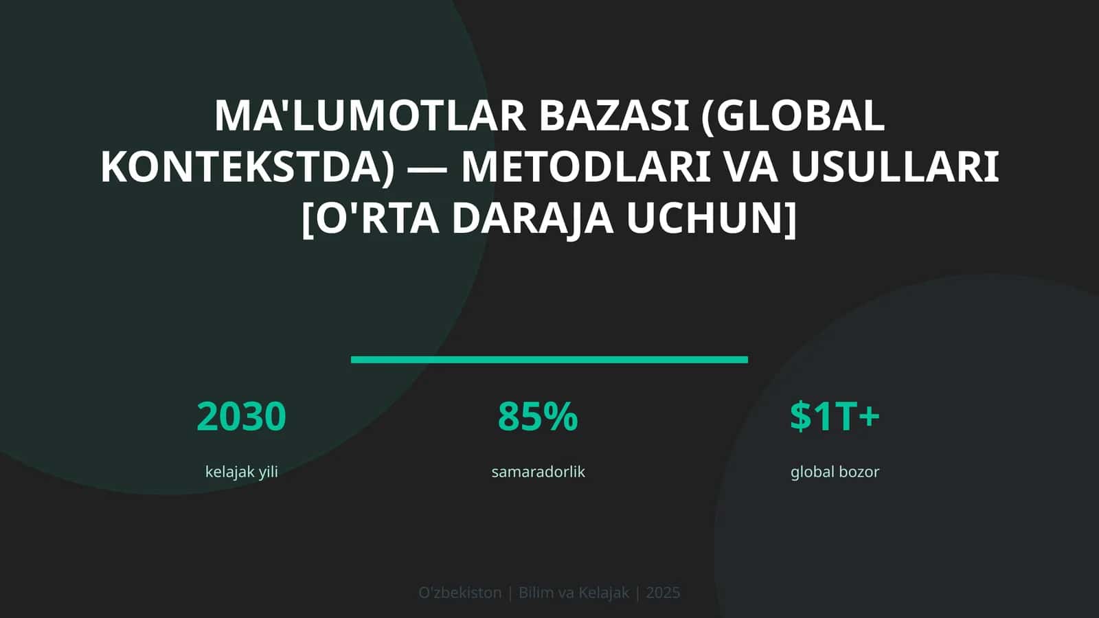 Ma'lumotlar bazasi (global kontekstda) — metodlari va usullari [o'rta daraja uchun] 1