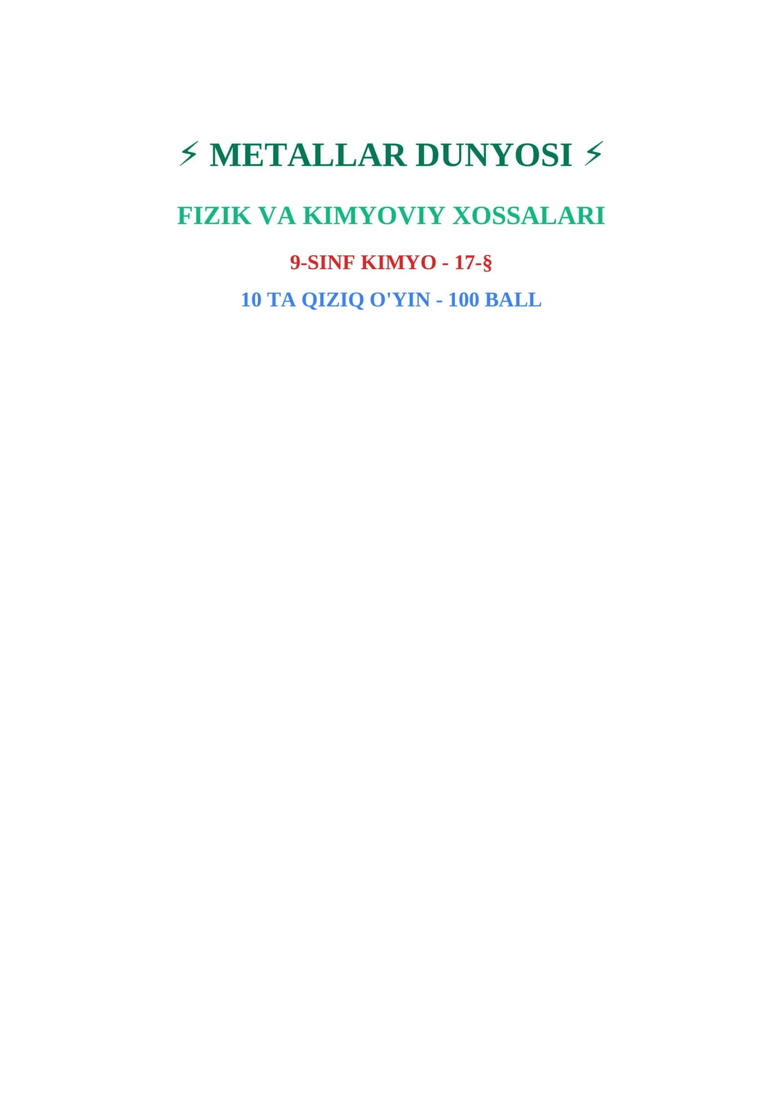METALLAR DUNYOSI 1