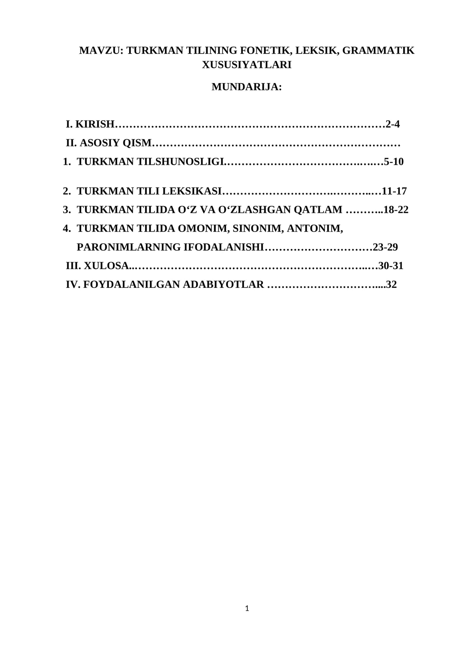 TURKMAN TILINING FONETIK, LEKSIK, GRAMMATIK XUSUSIYATLARI 1