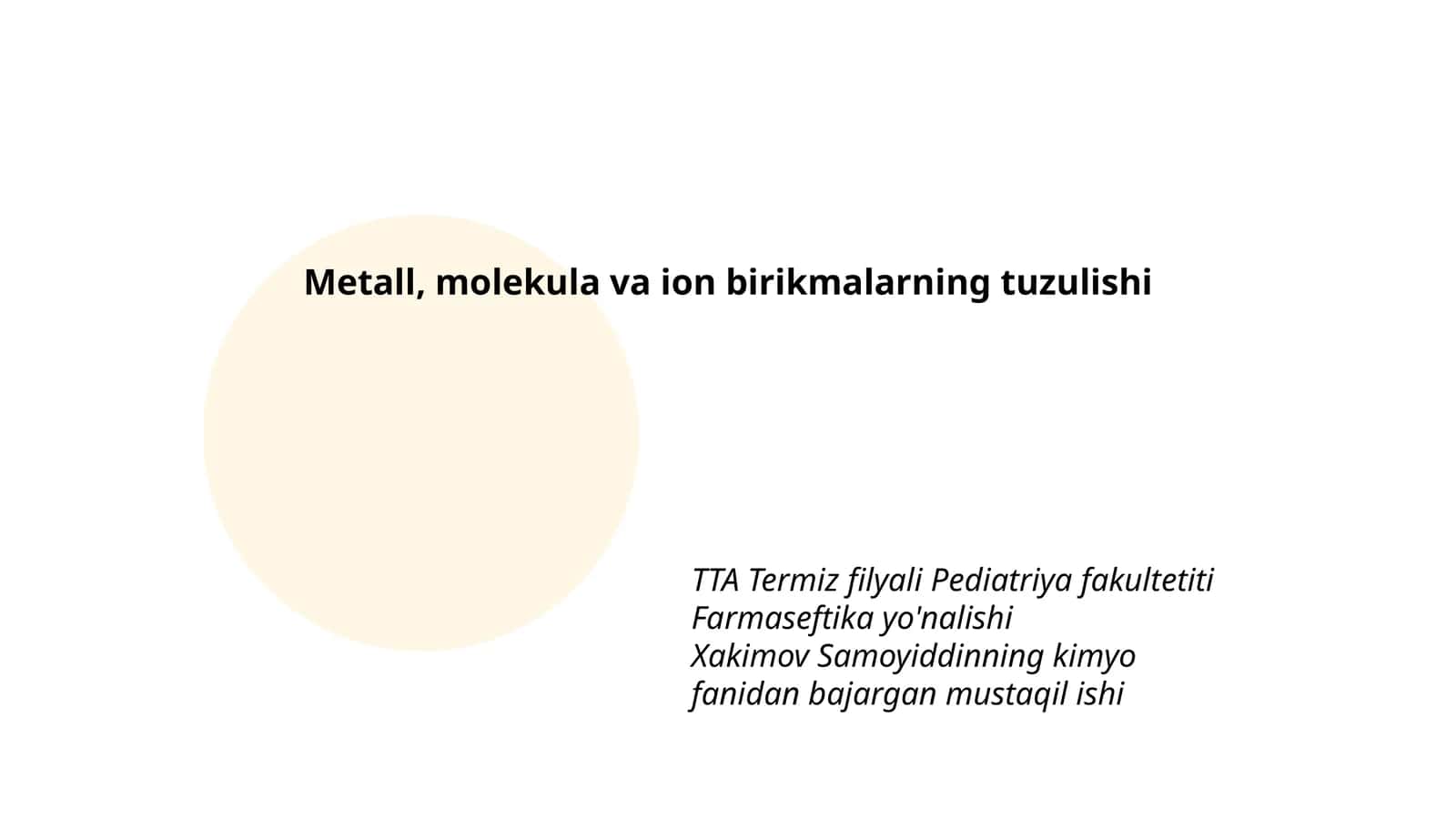 Metall, molekula va ion birikmalarning tuzulishi 1