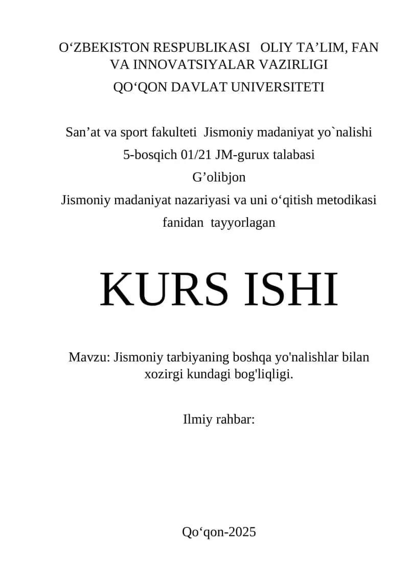 Jismoniy madaniyat nazariyasi va uni o‘qitish metodikasi 1