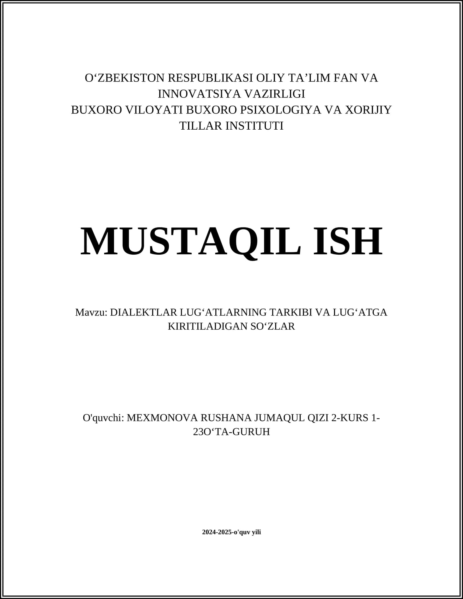 DIALEKTLAR LUGʻATLARNING TARKIBI VA LUGʻATGA KIRITILADIGAN SOʻZLAR 1