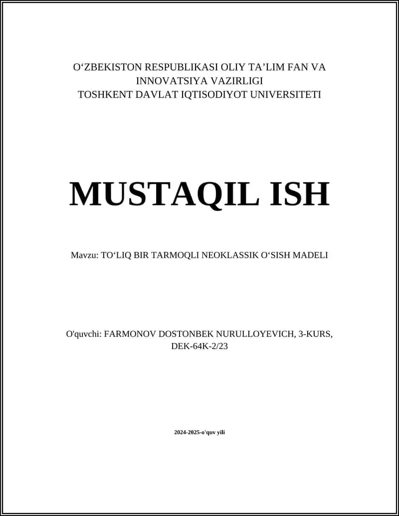 TOʻLIQ BIR TARMOQLI NEOKLASSIK OʻSISH MADELI 1