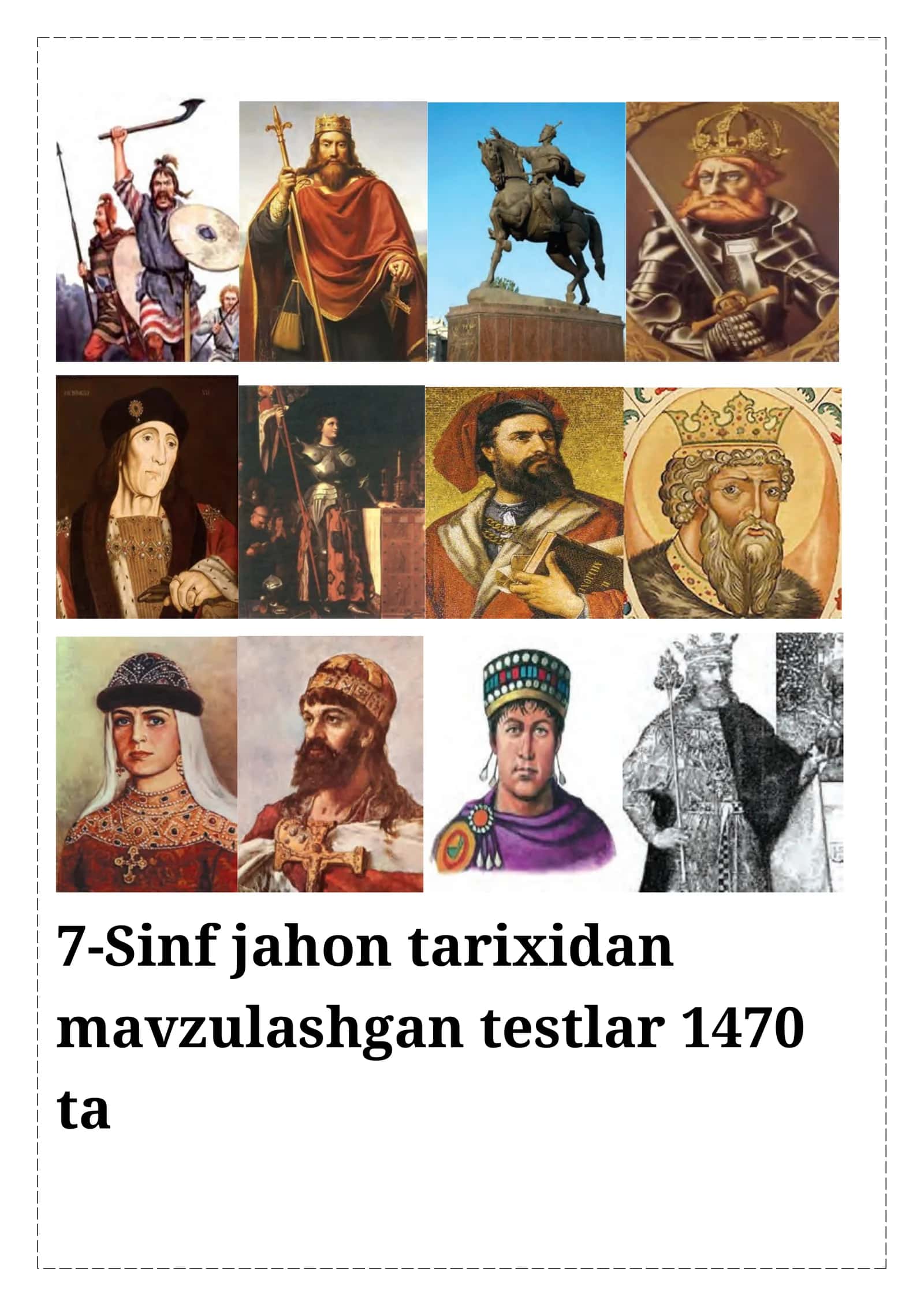 7-Sinf jahon tarixidan mavzulashgan testlar 1470 ta 1