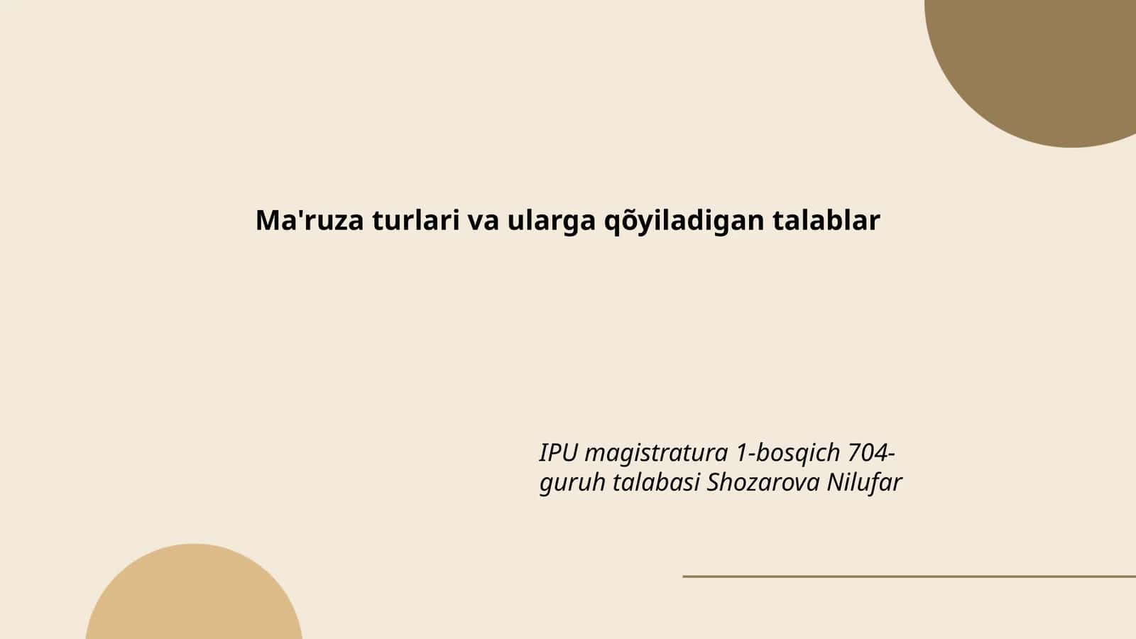 Ma'ruza turlari va ularning klassifikatsiyasi 1