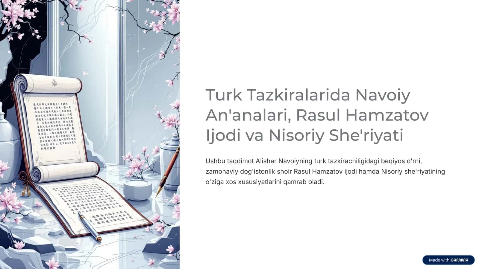 Turk Tazkiralarida Navoiy An'analari, Rasul Hamzatov Ijodi va Nisoriy She'riyati 1