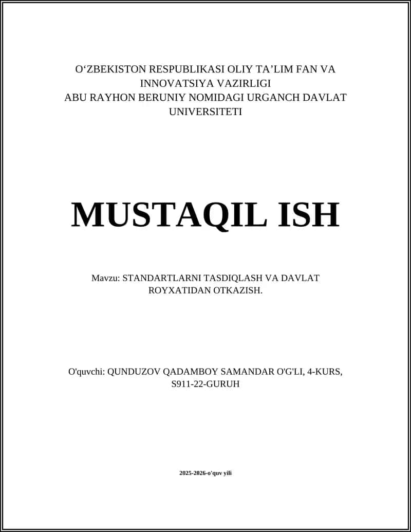 STANDARTLARNI TASDIQLASH VA DAVLAT ROYXATIDAN OTKAZISH 1