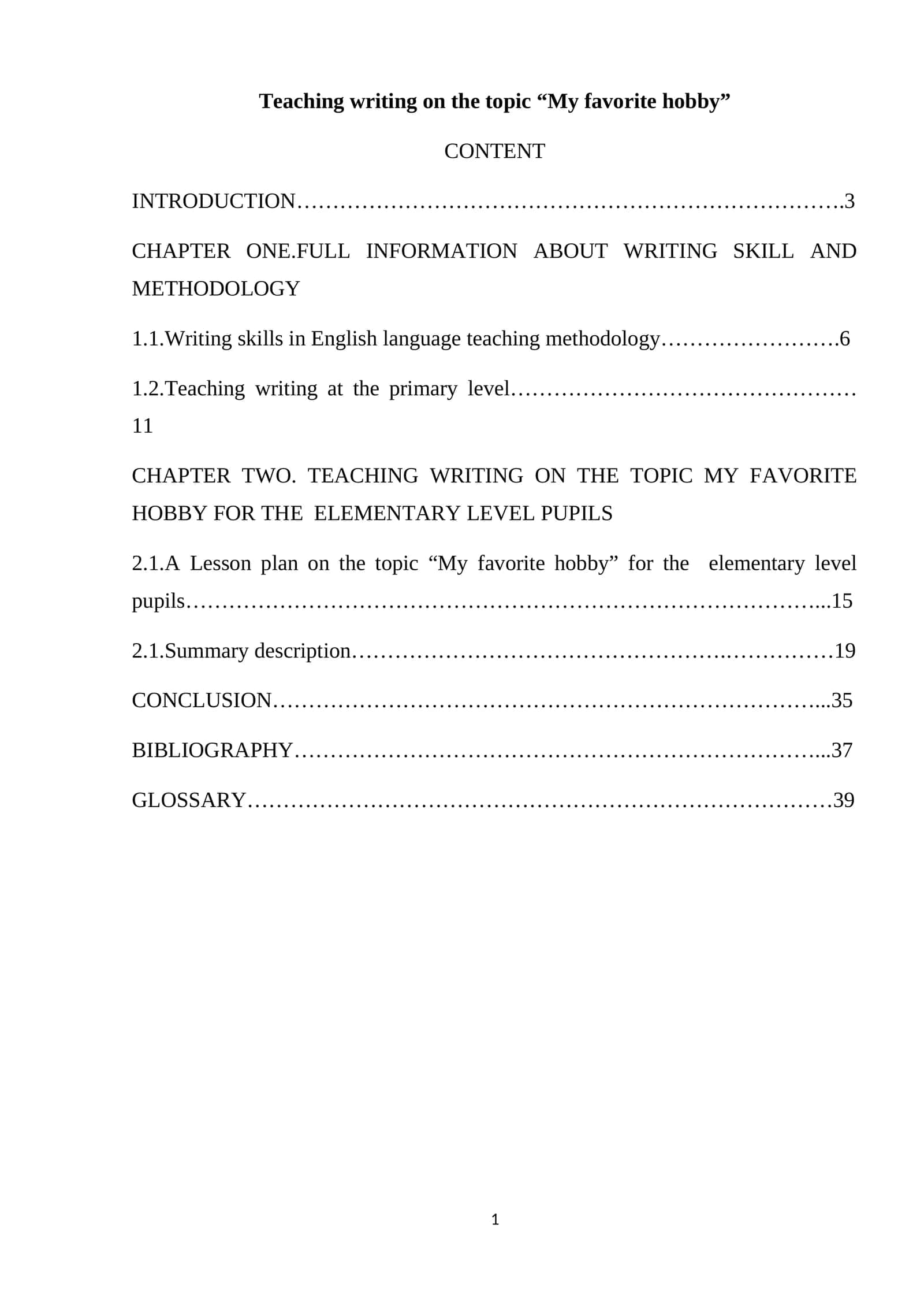 Teaching writing on the topic “My favorite hobby” for the elementary level pupils 1