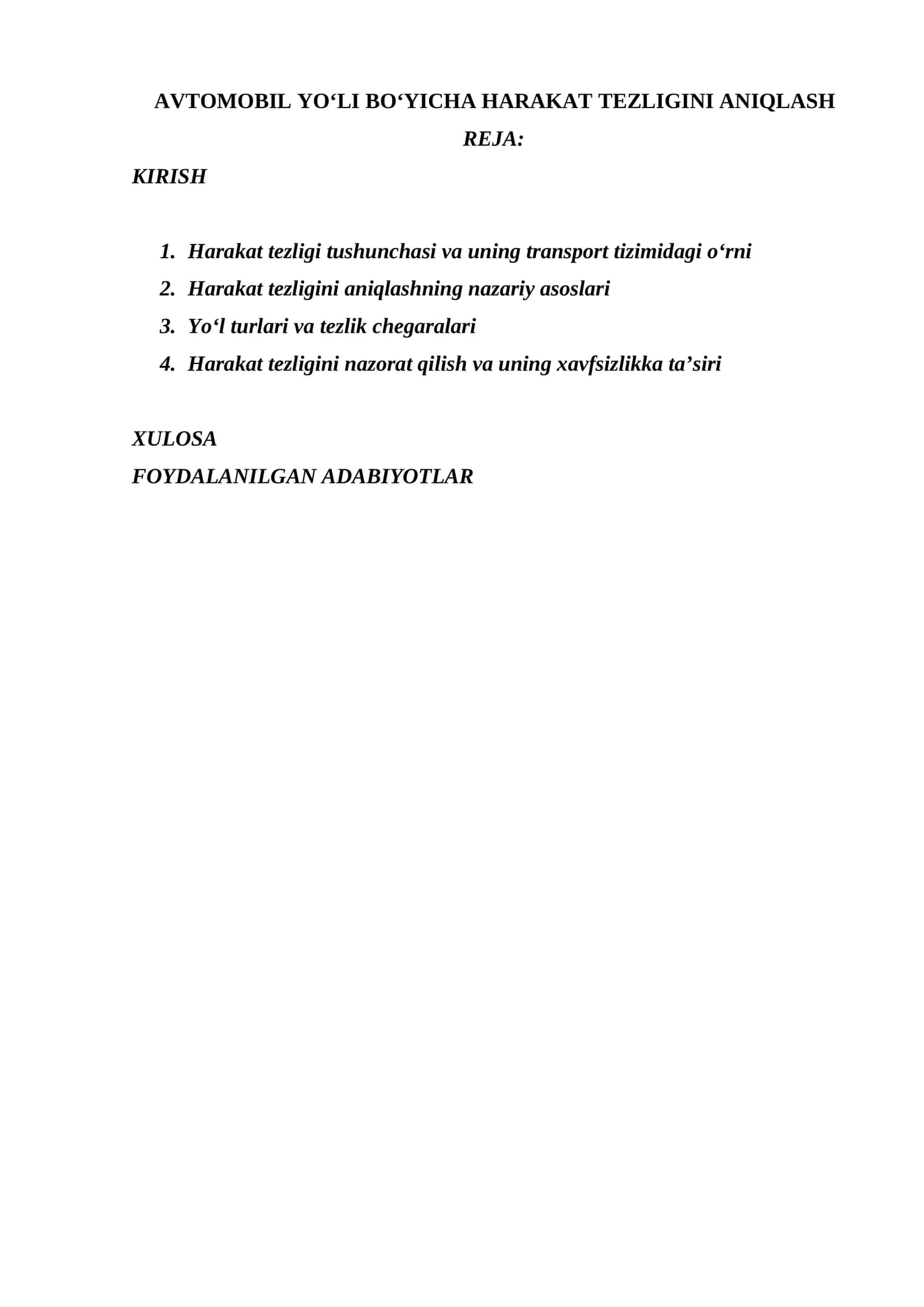 AVTOMOBIL YO‘LI BO‘YICHA HARAKAT TEZLIGINI ANIQLASH 1