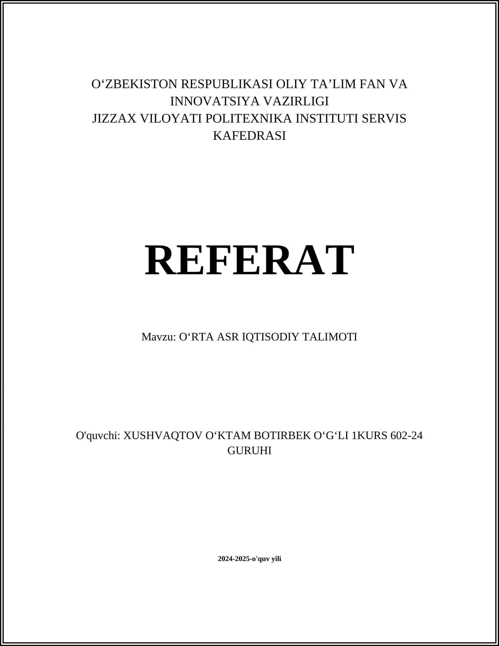 O‘rta asr iqtisodiy tafakkur 1
